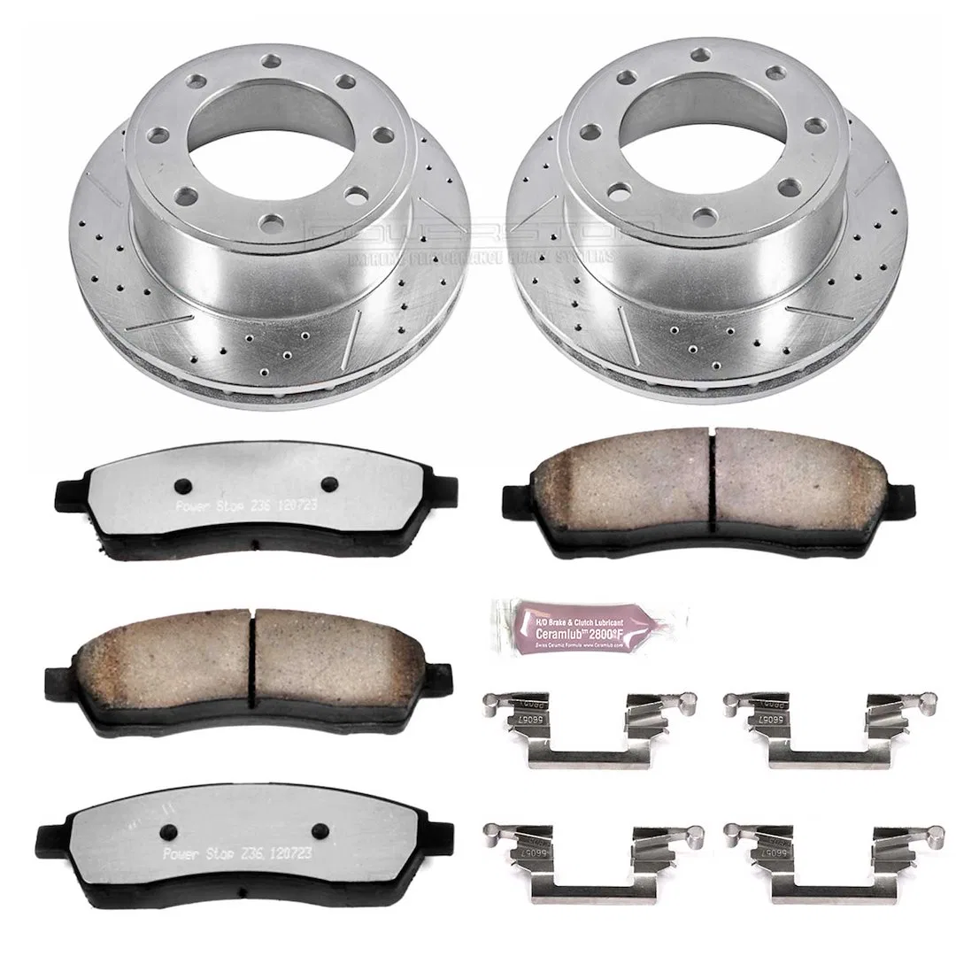 K1890-36 – POWERSTOP Brake Kit, Z36 Extreme Carbon Fiber Ceramic Brake Pads Silver Zinc Plated Cross-Drilled And Slot...
